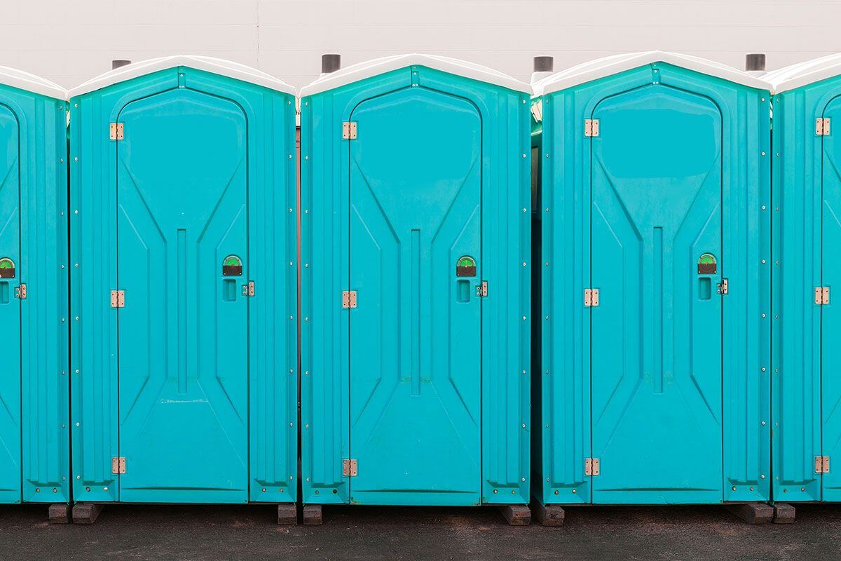 Industrial portable restroom units at a plant in Lynchburg, Virginia