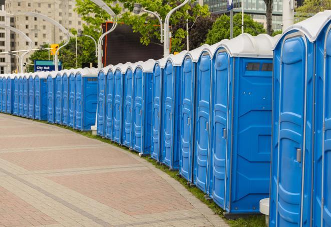Seasonal porta potty units set up at a Lynchburg, Virginia venue