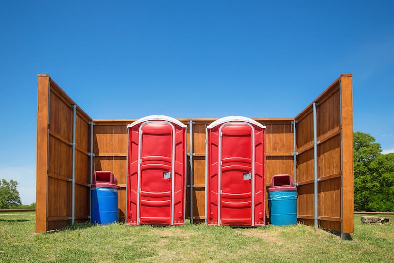Short-term porta potty units staged for delivery in Lynchburg, Virginia